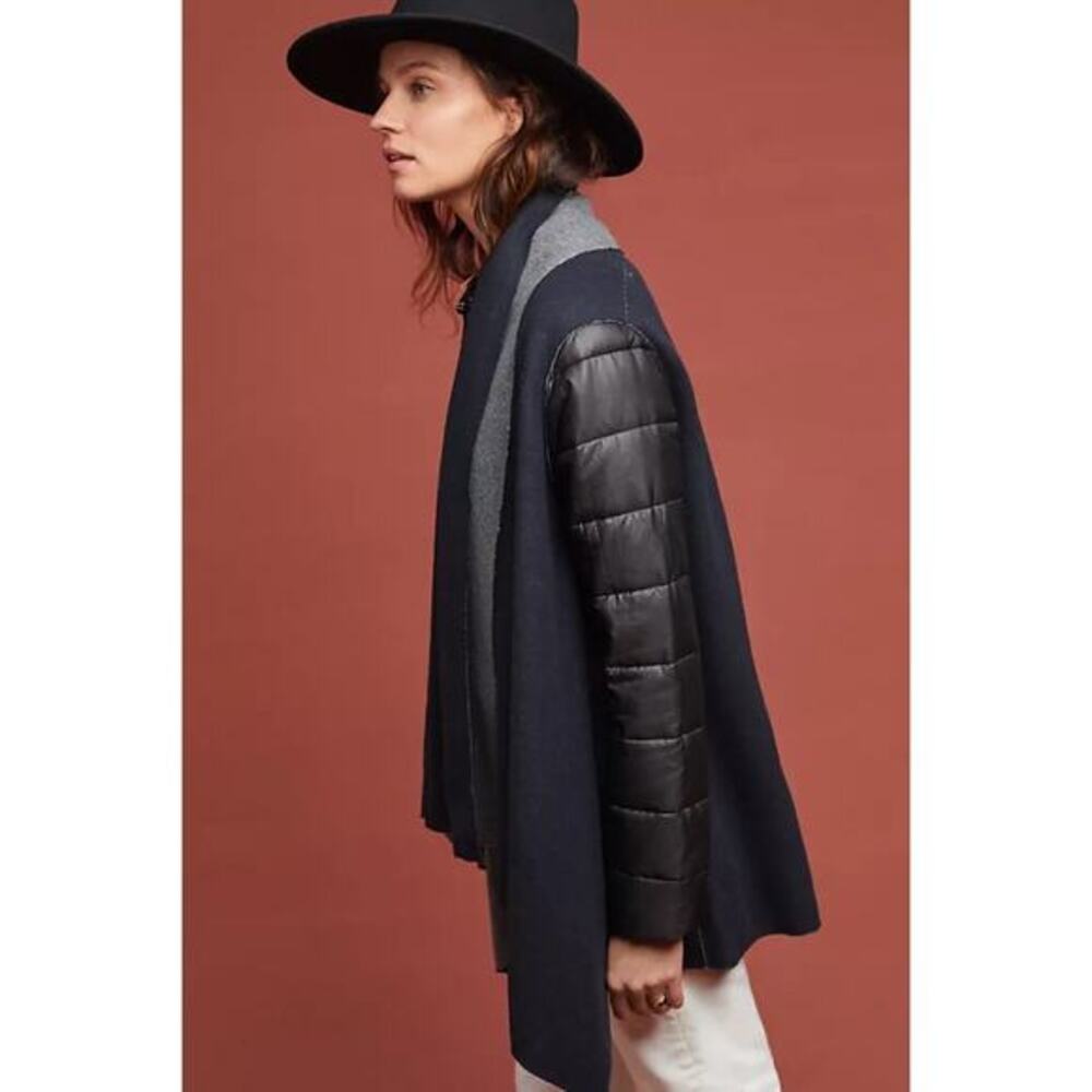 Ett:Twa Anthropologie Womens Wool Blend Drape Front‎ Jacket in Navy Black Size L